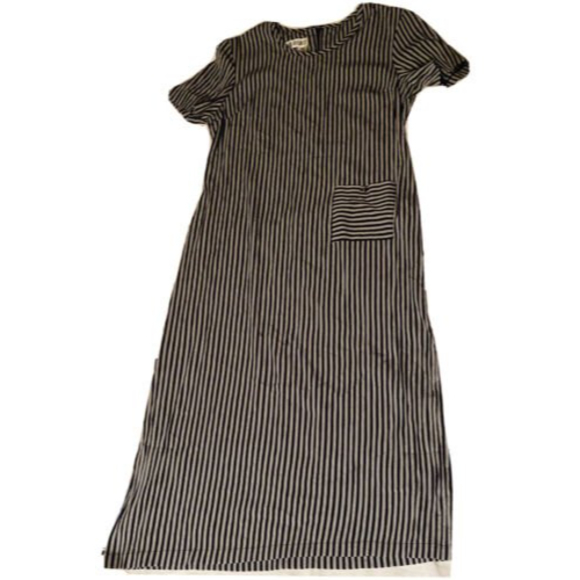 Coco Bianco Sack Dress 14 Vertical Striped Black Gray Zip Back Peasant Teacher - Picture 4 of 5